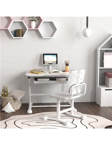 AIYAPLAY Height Adjustable Kids Desk and Chair Set, School Study Writing, Reading Table Chair Set w/ Tilted Desktop, Grey 312-12 - pic 99576 | FastDaddyshop