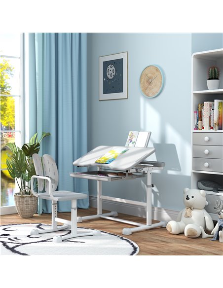 AIYAPLAY Height Adjustable Kids Desk and Chair Set, School Study Writing, Reading Table Chair Set w/ Tilted Desktop, Grey 312-12 - pic 99577 | FastDaddyshop