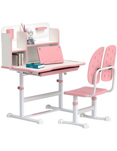 AIYAPLAY Height Adjustable Kids Desk and Chair Set, Children School Study Desk with Tiltable Desktop, Reading Rack,  Pink 312-12