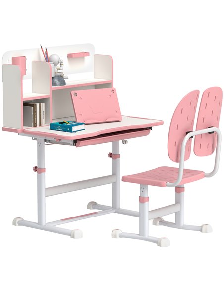 AIYAPLAY Height Adjustable Kids Desk and Chair Set, Children School Study Desk with Tiltable Desktop, Reading Rack,  Pink 312-12 - pic 99578 | FastDaddyshop