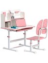 AIYAPLAY Height Adjustable Kids Desk and Chair Set, Children School Study Desk with Tiltable Desktop, Reading Rack,  Pink 312-12