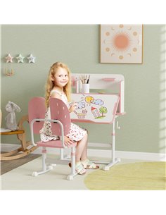 AIYAPLAY Height Adjustable Kids Desk and Chair Set, Children School Study Desk with Tiltable Desktop, Reading Rack,  Pink 312-12 2