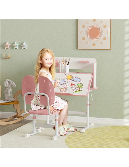 AIYAPLAY Height Adjustable Kids Desk and Chair Set, Children School Study Desk with Tiltable Desktop, Reading Rack,  Pink 312-12 - pic 99579 | FastDaddyshop