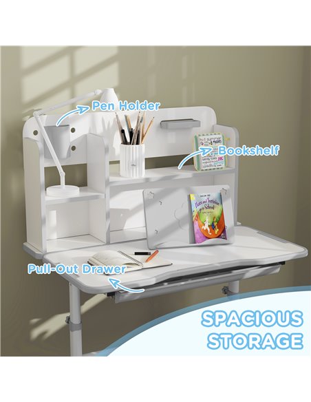 AIYAPLAY Height Adjustable Kids Desk and Chair Set, Children School Study Desk with Tiltable Desktop, Reading Rack, Grey 312-123 - pic 99592 | FastDaddyshop