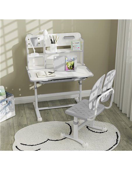 AIYAPLAY Height Adjustable Kids Desk and Chair Set, Children School Study Desk with Tiltable Desktop, Reading Rack, Grey 312-123 - pic 99594 | FastDaddyshop