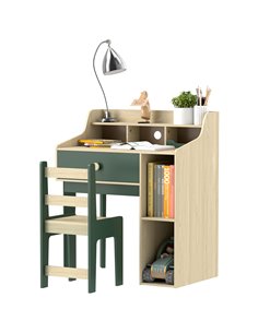 AIYAPLAY Kids Desk and Chair Set with Storage Shelves and Drawer, Green 312-126V80GN