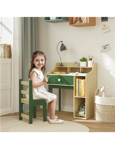 AIYAPLAY Kids Desk and Chair Set with Storage Shelves and Drawer, Green 312-126V80GN - pic 99597 | FastDaddyshop