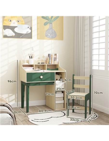 AIYAPLAY Kids Desk and Chair Set with Storage Shelves and Drawer, Green 312-126V80GN - pic 99598 | FastDaddyshop