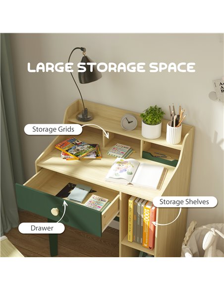 AIYAPLAY Kids Desk and Chair Set with Storage Shelves and Drawer, Green 312-126V80GN - pic 99599 | FastDaddyshop