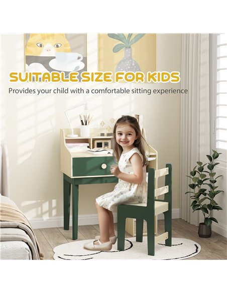 AIYAPLAY Kids Desk and Chair Set with Storage Shelves and Drawer, Green 312-126V80GN - pic 99601 | FastDaddyshop