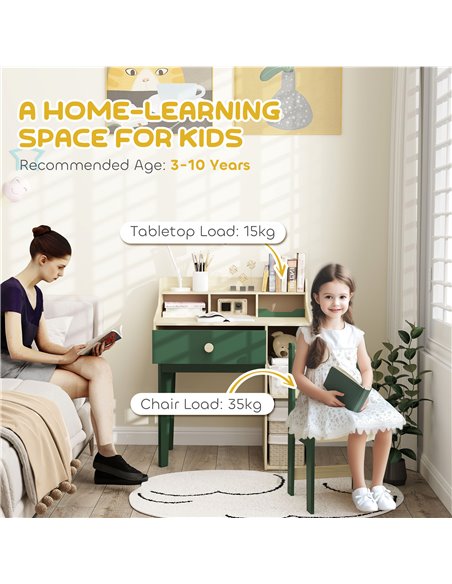 AIYAPLAY Kids Desk and Chair Set with Storage Shelves and Drawer, Green 312-126V80GN - pic 99602 | FastDaddyshop