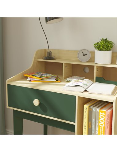 AIYAPLAY Kids Desk and Chair Set with Storage Shelves and Drawer, Green 312-126V80GN