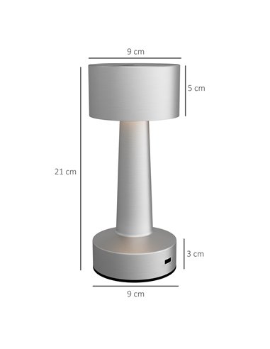 Homcom 2 Pack Cordless Table Lamp, Touch LED Desk Lamp with Rechargeable Battery, 3 Colour, for Bedroom Living Room, Silver B31-