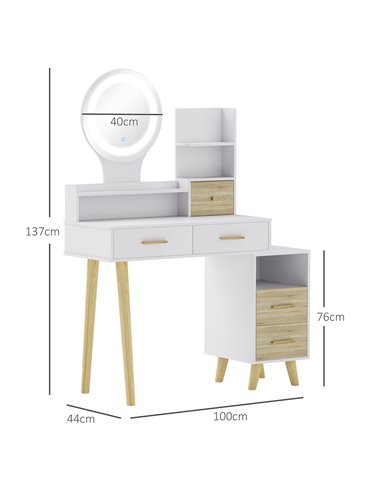 HOMCOM Elegant Dressing Table, with Storage - White 831-922V01WT