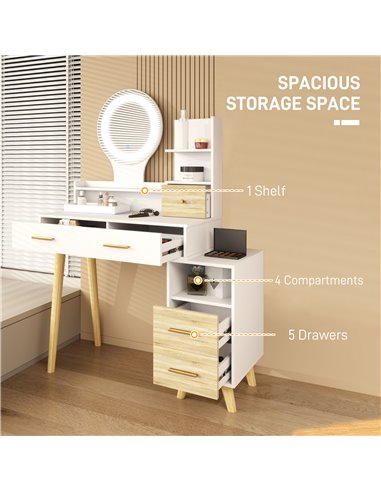 HOMCOM Elegant Dressing Table, with Storage - White 831-922V01WT