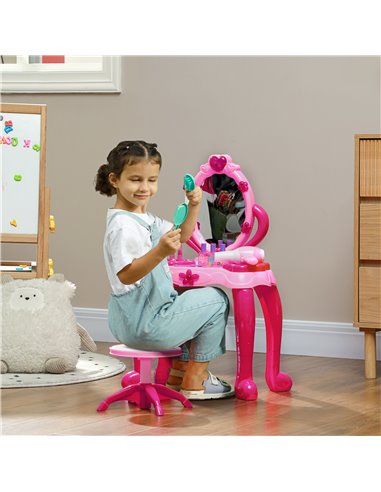 AIYAPLAY Kids Dressing Table with mirror, Stool, Light, Music, 15 Accessories, for Ages 3-6 Years, Pink 350-166V00PK