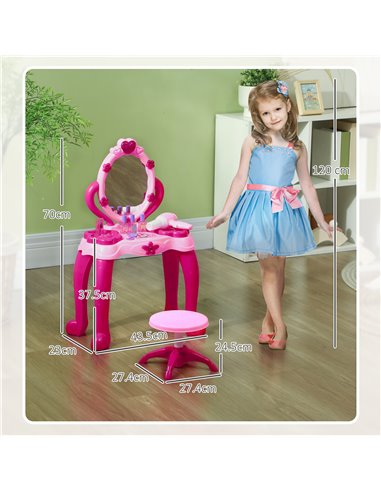 AIYAPLAY Kids Dressing Table with mirror, Stool, Light, Music, 15 Accessories, for Ages 3-6 Years, Pink 350-166V00PK