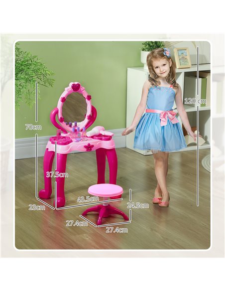 AIYAPLAY Kids Dressing Table with mirror, Stool, Light, Music, 15 Accessories, for Ages 3-6 Years, Pink 350-166V00PK - pic 99661 | FastDaddyshop