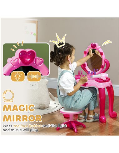 AIYAPLAY Kids Dressing Table with mirror, Stool, Light, Music, 15 Accessories, for Ages 3-6 Years, Pink 350-166V00PK