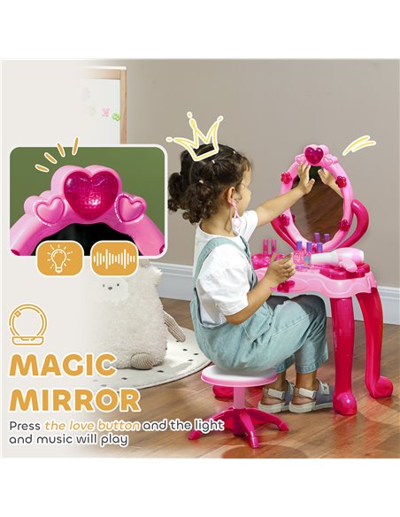 AIYAPLAY Kids Dressing Table with mirror, Stool, Light, Music, 15 Accessories, for Ages 3-6 Years, Pink 350-166V00PK - pic 99662 | FastDaddyshop