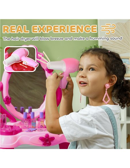 AIYAPLAY Kids Dressing Table with mirror, Stool, Light, Music, 15 Accessories, for Ages 3-6 Years, Pink 350-166V00PK - pic 99663 | FastDaddyshop