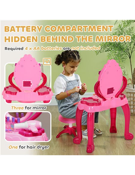 AIYAPLAY Kids Dressing Table with mirror, Stool, Light, Music, 15 Accessories, for Ages 3-6 Years, Pink 350-166V00PK - pic 99664 | FastDaddyshop