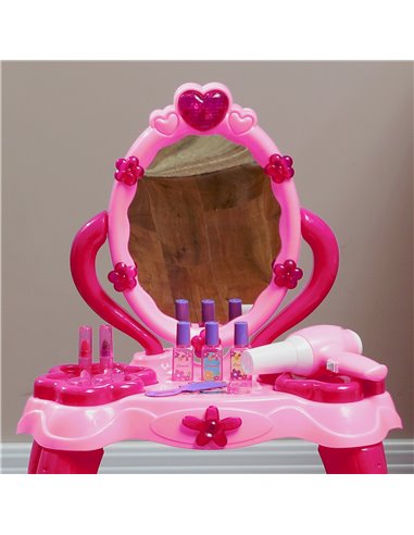 AIYAPLAY Kids Dressing Table with mirror, Stool, Light, Music, 15 Accessories, for Ages 3-6 Years, Pink 350-166V00PK