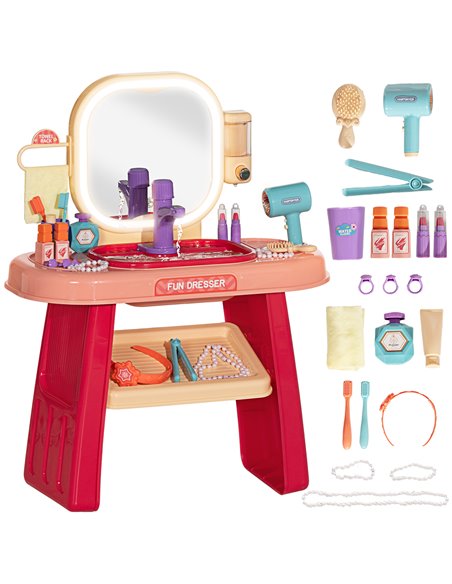AIYAPLAY Kids Dressing Table with Mirror, LED Light, 23 Accessories, Pink 350-169V00PK - pic 99677 | FastDaddyshop