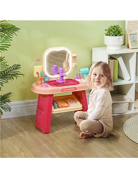 AIYAPLAY Kids Dressing Table with Mirror, LED Light, 23 Accessories, Pink 350-169V00PK - pic 99678 | FastDaddyshop