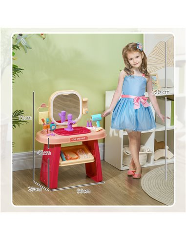 AIYAPLAY Kids Dressing Table with Mirror, LED Light, 23 Accessories, Pink 350-169V00PK