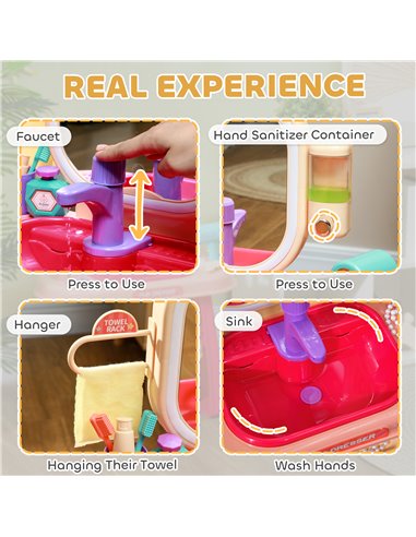 AIYAPLAY Kids Dressing Table with Mirror, LED Light, 23 Accessories, Pink 350-169V00PK