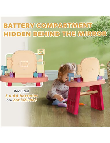 AIYAPLAY Kids Dressing Table with Mirror, LED Light, 23 Accessories, Pink 350-169V00PK