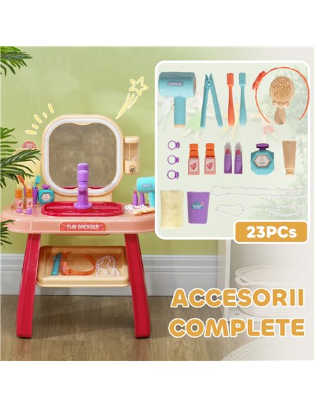AIYAPLAY Kids Dressing Table with Mirror, LED Light, 23 Accessories, Pink 350-169V00PK - pic 99684 | FastDaddyshop