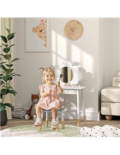 AIYAPLAY Kids Dressing Table with Mirror, Stool, Drawer, Cloud Design, White 316-014V80WT 2