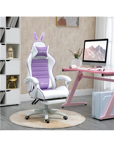 Vinsetto Racing Gaming Chair, Reclining PU Leather Computer Chair with Removable Rabbit Ears, Footrest, Headrest and Lumber Supp
