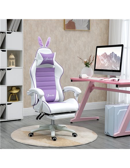 Vinsetto Racing Gaming Chair, Reclining PU Leather Computer Chair with Removable Rabbit Ears, Footrest, Headrest and Lumber Supp - pic 9969 | FastDaddyshop