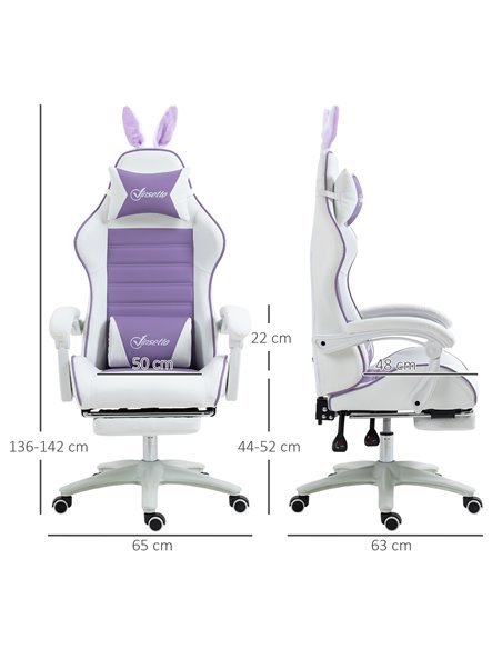 Vinsetto Racing Gaming Chair, Reclining PU Leather Computer Chair with Removable Rabbit Ears, Footrest, Headrest and Lumber Supp - pic 9970 | FastDaddyshop
