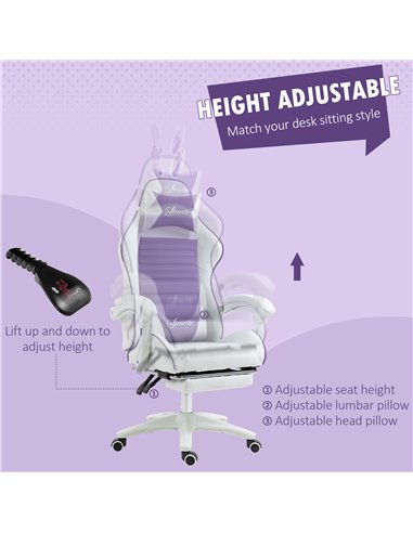 Vinsetto Racing Gaming Chair, Reclining PU Leather Computer Chair with Removable Rabbit Ears, Footrest, Headrest and Lumber Supp