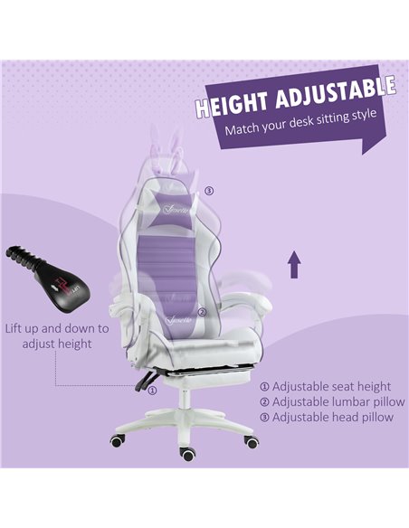Vinsetto Racing Gaming Chair, Reclining PU Leather Computer Chair with Removable Rabbit Ears, Footrest, Headrest and Lumber Supp - pic 9972 | FastDaddyshop