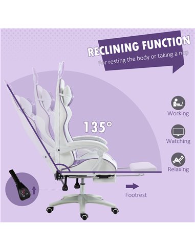 Vinsetto Racing Gaming Chair, Reclining PU Leather Computer Chair with Removable Rabbit Ears, Footrest, Headrest and Lumber Supp
