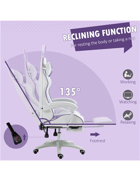 Vinsetto Racing Gaming Chair, Reclining PU Leather Computer Chair with Removable Rabbit Ears, Footrest, Headrest and Lumber Supp - pic 9973 | FastDaddyshop