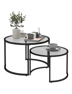 HOMCOM Two-Piece Nest of Glass-Top Coffee Tables 839-798V00BK