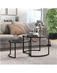 HOMCOM Two-Piece Nest of Glass-Top Coffee Tables 839-798V00BK 2