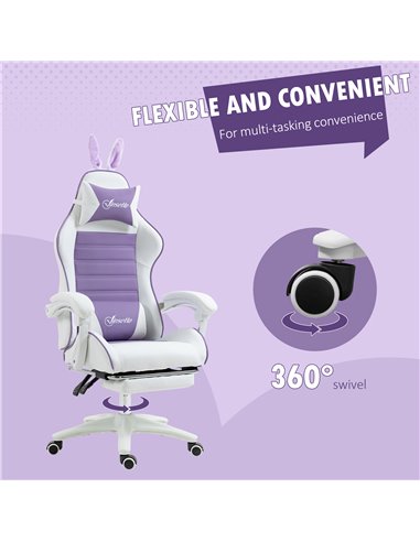 Vinsetto Racing Gaming Chair, Reclining PU Leather Computer Chair with Removable Rabbit Ears, Footrest, Headrest and Lumber Supp