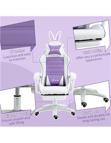 Vinsetto Racing Gaming Chair, Reclining PU Leather Computer Chair with Removable Rabbit Ears, Footrest, Headrest and Lumber Supp