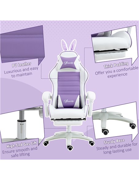 Vinsetto Racing Gaming Chair, Reclining PU Leather Computer Chair with Removable Rabbit Ears, Footrest, Headrest and Lumber Supp - pic 9975 | FastDaddyshop