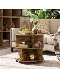 HOMCOM Round Coffee Table with Wheels, 3-Tier Rolling Side Table for Living Room with Divided Shelves, Rustic Brown 833-540V00RB 2