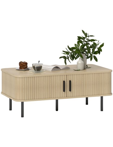 HOMCOM Coffee Table with Storage, Living Room Table with Slatted Tambour Sliding Doors and Foot Pads, Rectangular Coffee Table w - pic 99758 | FastDaddyshop