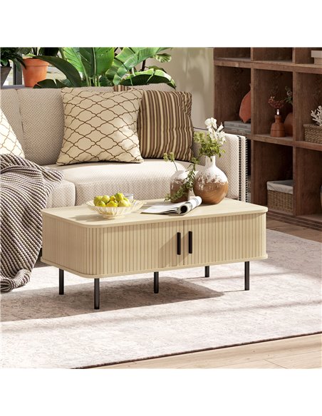 HOMCOM Coffee Table with Storage, Living Room Table with Slatted Tambour Sliding Doors and Foot Pads, Rectangular Coffee Table w - pic 99759 | FastDaddyshop