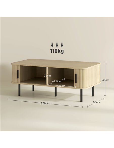 HOMCOM Coffee Table with Storage, Living Room Table with Slatted Tambour Sliding Doors and Foot Pads, Rectangular Coffee Table w - pic 99760 | FastDaddyshop